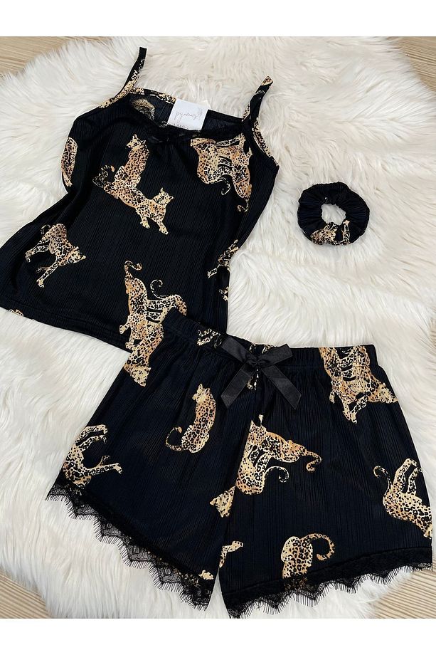 Siyah Kaplan Desenli Şortlu Pegasus Pijama Takımı - 8