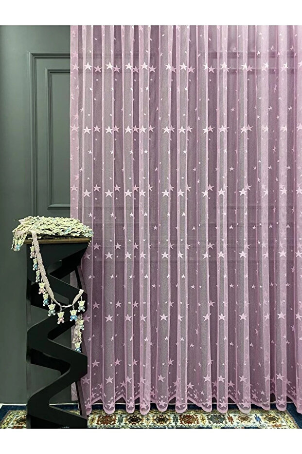 Children's Room Tulle Curtain, Star Pattern Pink Curtain, Girls' Room Curtain