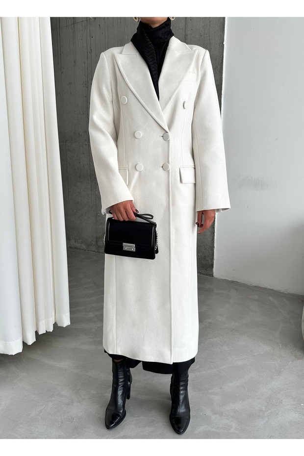 Stone Plated Buttoned Slit Long Coat-44092