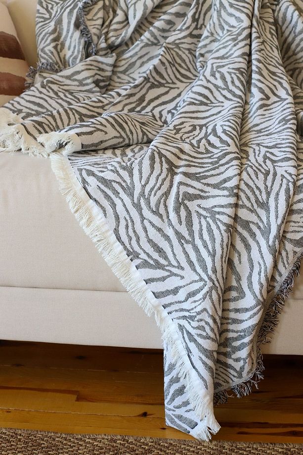 Yatak Örtüsü Koltuk Örtüsü Zebra Desen Siyah 160x220 - 2