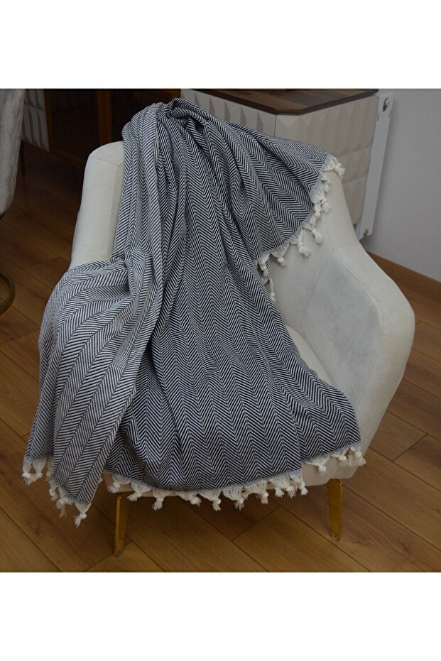 Black Baalıksırtı Patterned Sofa Cover - 180X210