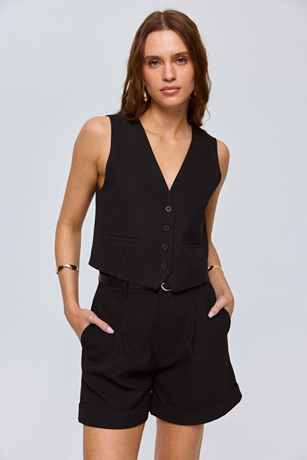 Straight Cut Black Women's Vest