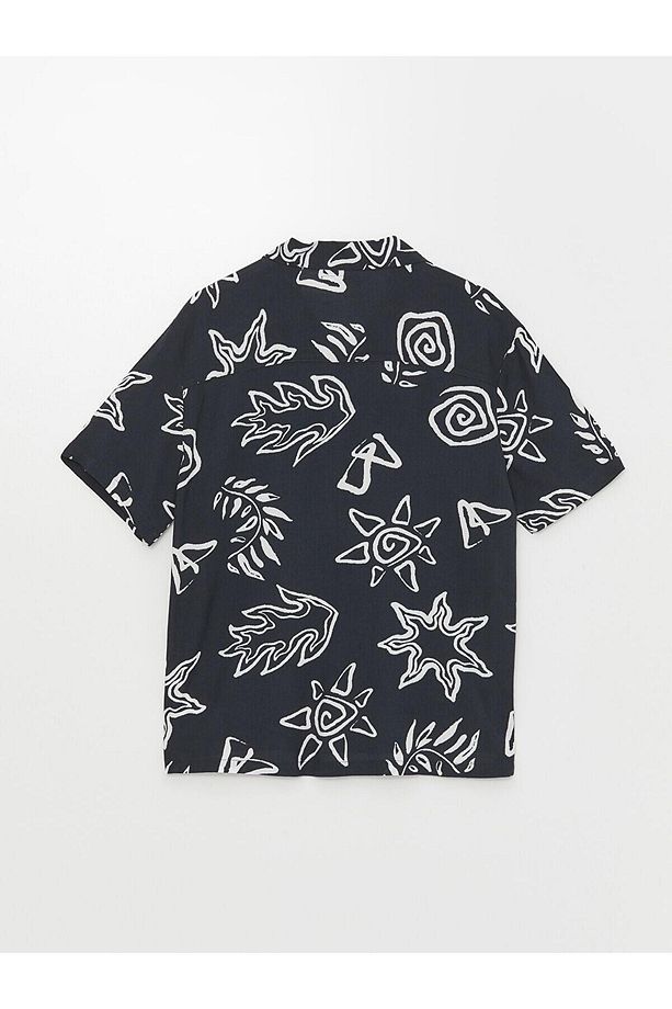 XSIDE Lacivert Baskılı Regular Fit Kısa Kollu Desenli Poplin Erkek Gömlek - 7
