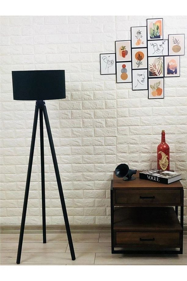 Üç Ayaklı Tripod Yuvarlak Siyah Başlık Kahve Ayak Lambader - 1