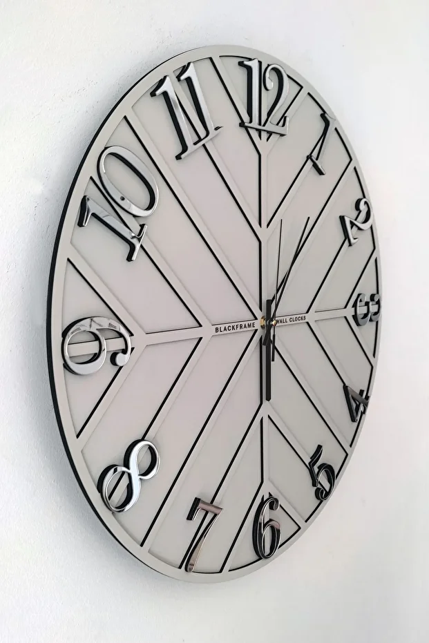 - Diagonal Lines -açık Gri & Gümüş - 50cm Duvar Saati - 4