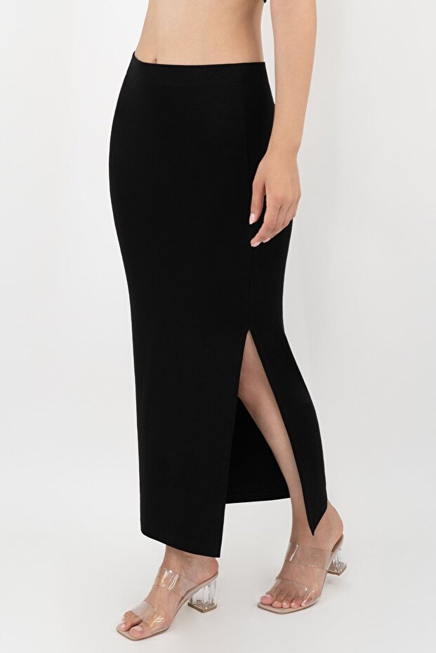 Women's Black Viscose Slit Pencil Skirt