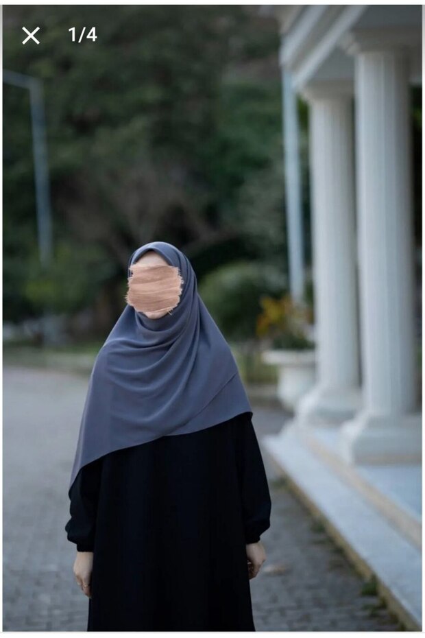 وشاح مديني حريري كبير الحجم باللون الرمادي