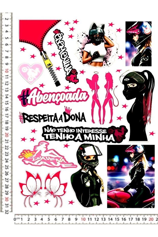Abençoada with Helmet Lovely Woman 16 Pieces Motorcycle Helmet Leptop Vehicle Closet Sticker Decal