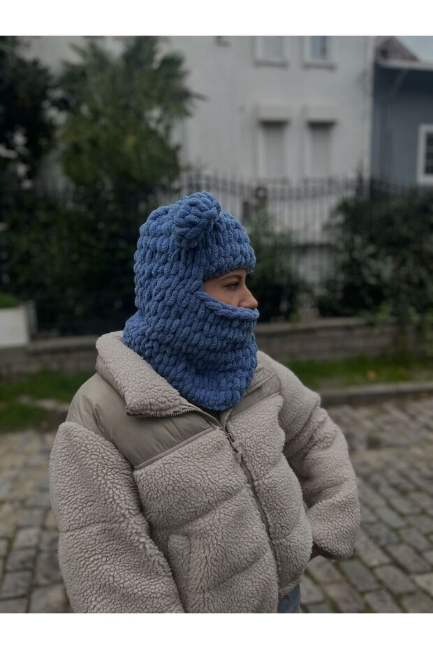 Hayvan Figürlü Şapka Puffy Bere Kar Maskesi Kayak&snowboard Balaclava Örgü Bere Örgü Şapka - 1