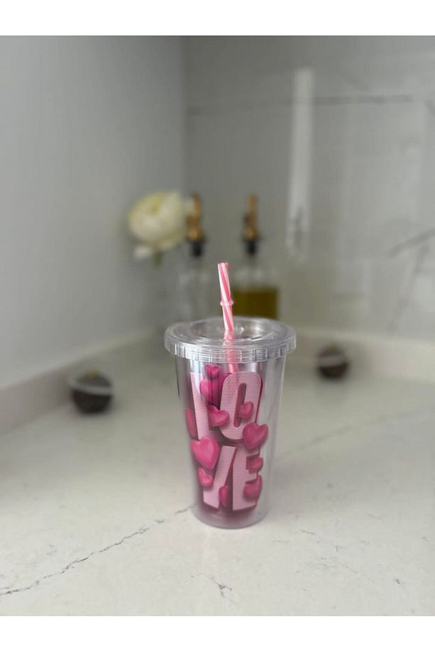480 ml Desenli Çift Katlı Kristal Pipetli Bardak &  Meşrubat Bardağı - 5