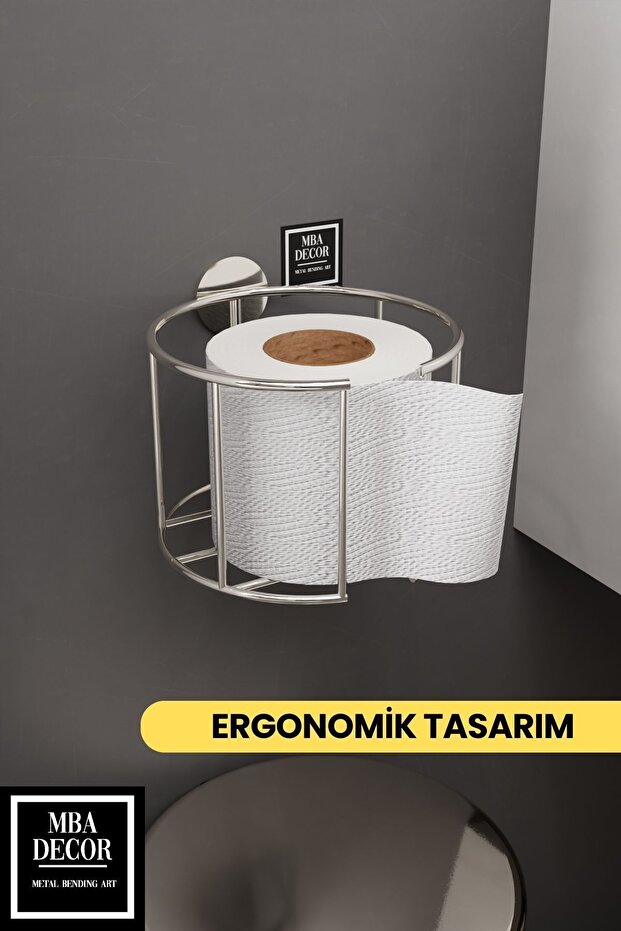 Lüksay Model Silver Mount-Free Toilet Paper Holder Ergonomic Design Wc Paper Holder Hanger