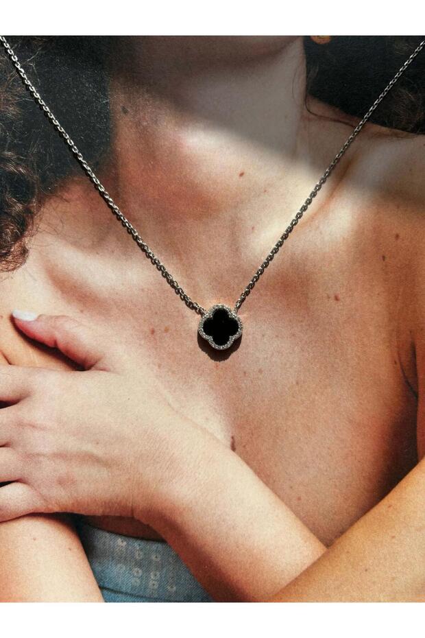 GÜMÜŞ YONCA TAŞLI KOLYE - 1