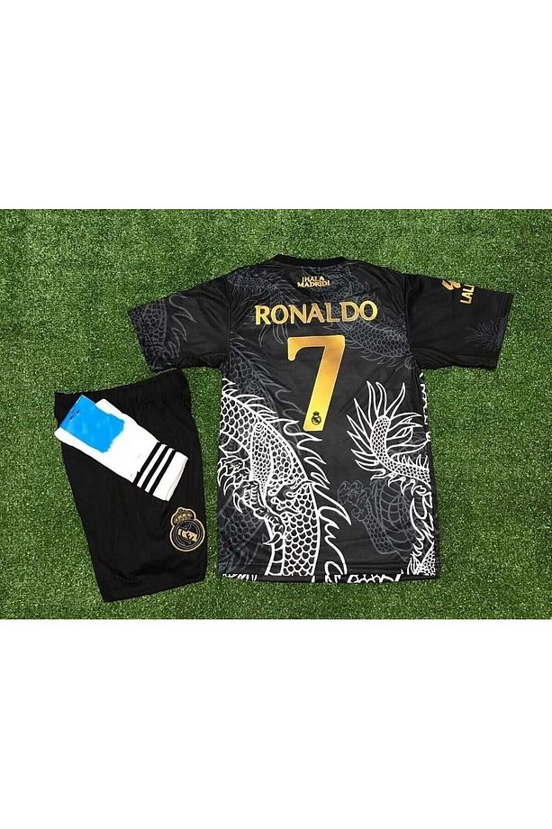 R.e.a.l M.a.d.r.i.d 2023/24 Dragon (EJDERHA) Desenli Cristiano Ronaldo Forması 3'lü Set (BLACK) - 1