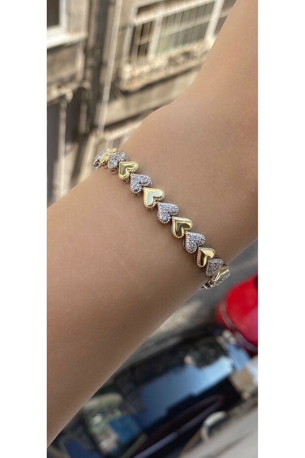 Leyla Model Heart Model Steel Bracelet with Stones