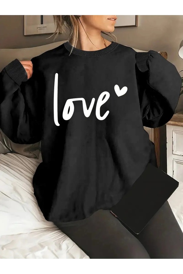 Women's Love Printed Crew Neck Sweatshirt