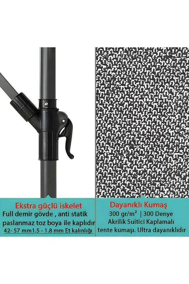 3 Mt 8 Kaburga Full Demir 21 Kg Gri Bahçe Şemsiyesi - 7