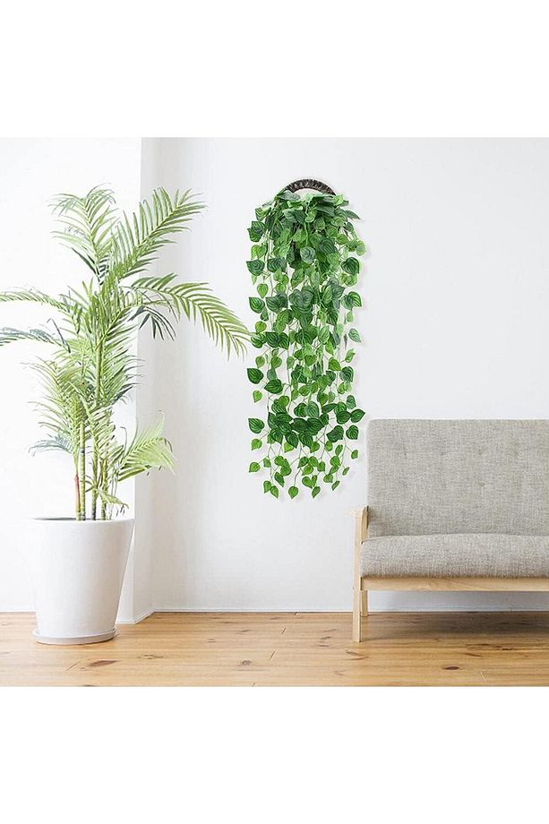 Yapay Çiçek Sarkan Sarmaşık Sarı Yeşil Oval Yaprak Desenli 9dallı Sarkan Bitki - 2