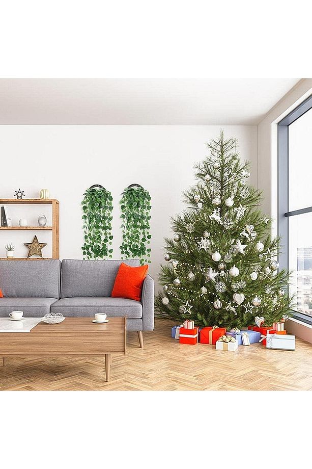 Yapay Çiçek Sarkan Sarmaşık Sarı Yeşil Oval Yaprak Desenli 9dallı Sarkan Bitki - 6