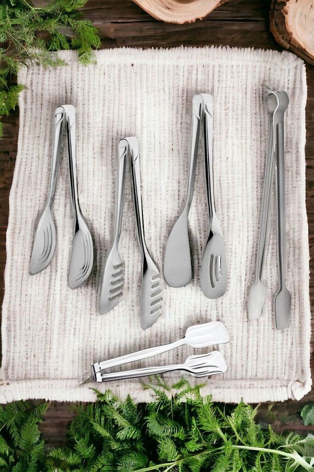 Paslanmaz Çelik Lüx 5'lİ Maşa Servis Seti Pasta, salata, makarna, ızgara, şekerlik  Maşa Servis Seti - 3