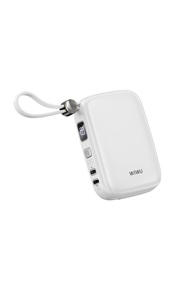 Lightning ve Type-C Kablolu Dijital Ekranlı Askılı Powerbank Wiwu Wi-P042 Monaco Seri 10000mAh Beyaz - 4
