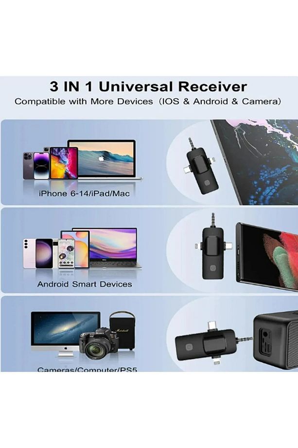 Kablosuz Yaka Mikrofonu iPhone 3.5mm Aux iPhone Type-C PC Tablet Video Kayıt Vlog USB C ve Amfi - 4