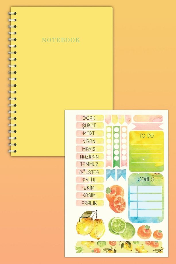Notebook Sticker'lı 4'lü Çizgisiz Defter Seti (21X14,8CM 60'AR YAPRAK) My Dıy Planlayıcı Defter Seti - 4