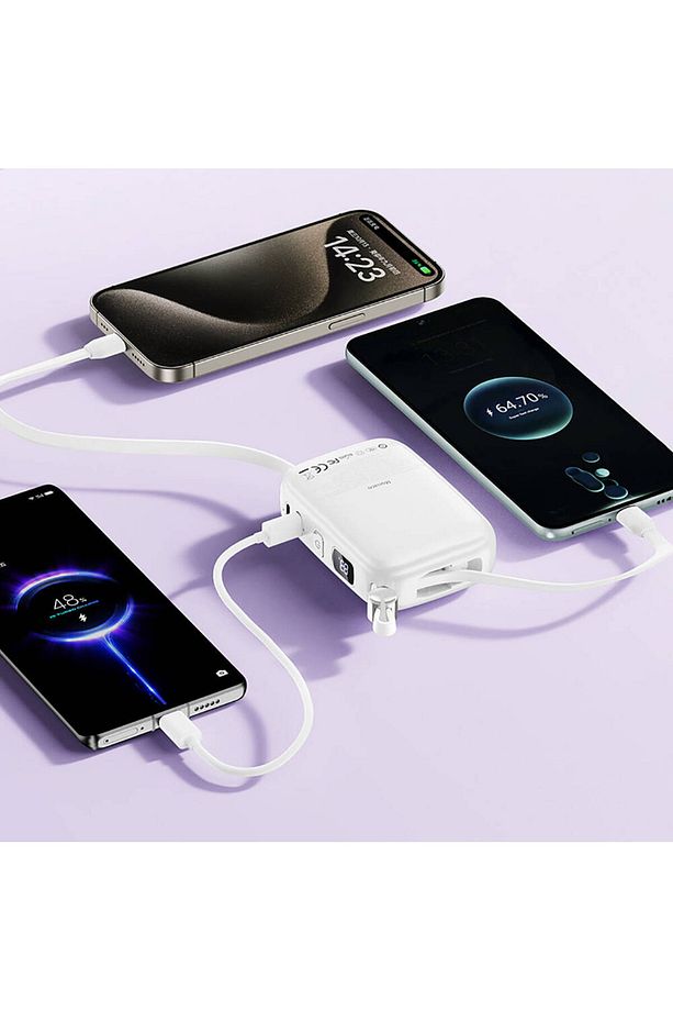 Lightning ve Type-C Kablolu Dijital Ekranlı Askılı Powerbank Wiwu Wi-P042 Monaco Seri 10000mAh Beyaz - 2