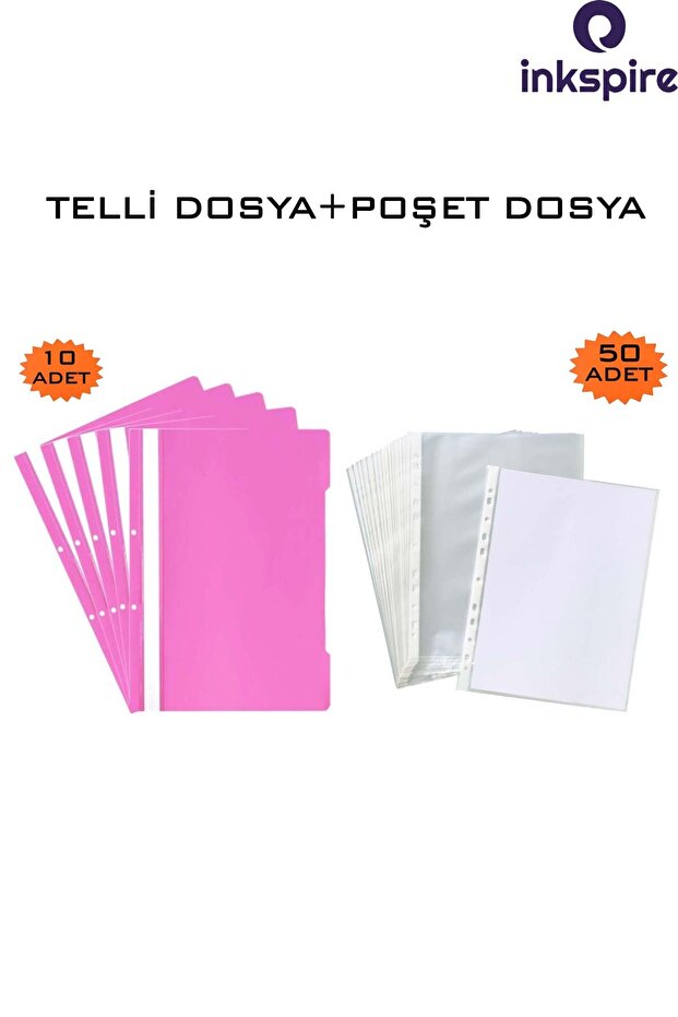 10 Pieces A4 Pink Ring Binder Files 50 Pieces Transparent Pouches File Edge Perforated Foy File