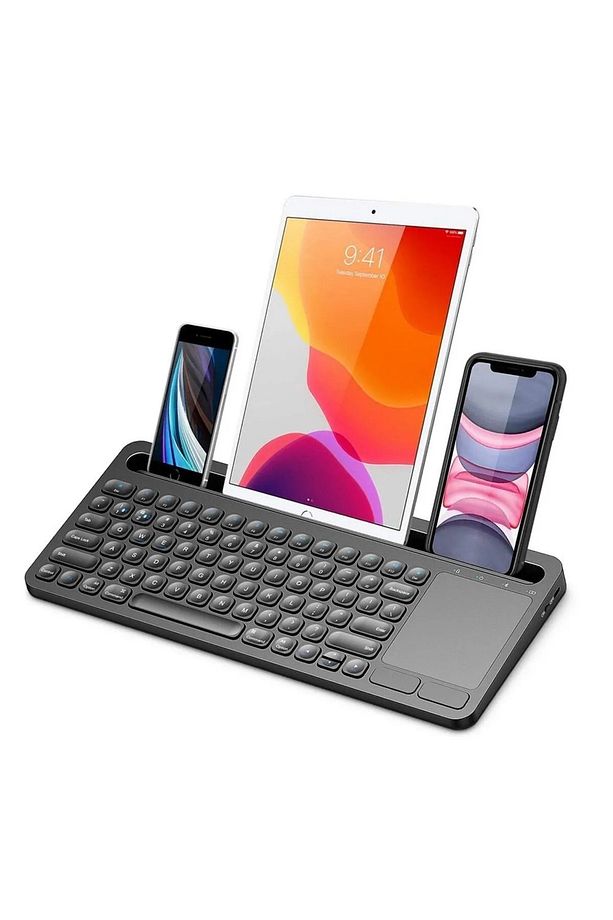 Kablosuz Bluetooth Bağlantılı Taşınabilir Şarjlı Tablet iPad Dokunmatik Touchpad Tablet Klavye - 2