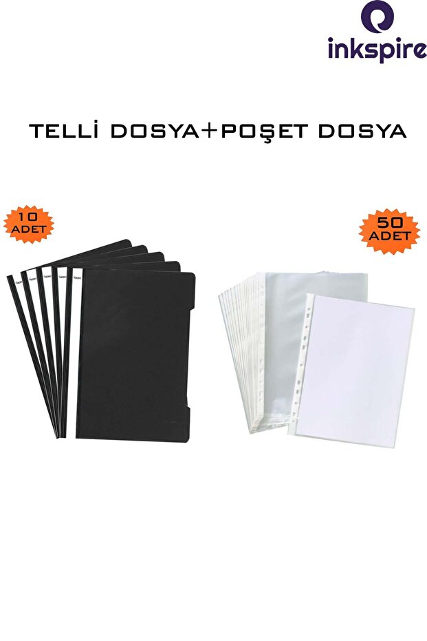 10 Pieces A4 Black Ring Binder File with 50 Pieces Transparent Pockets File with Perforated Edges