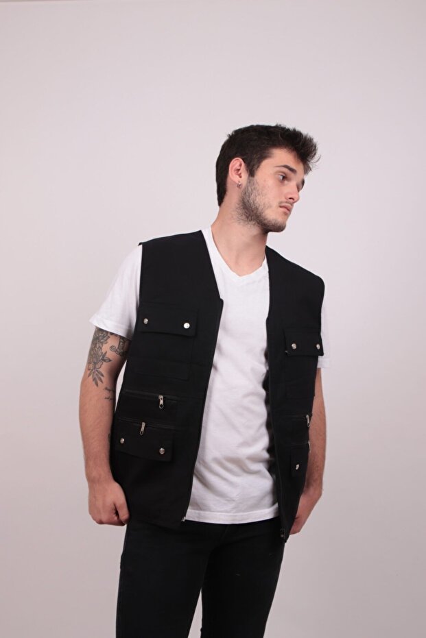 Men's Multi-Pocket Linen Vest - 5
