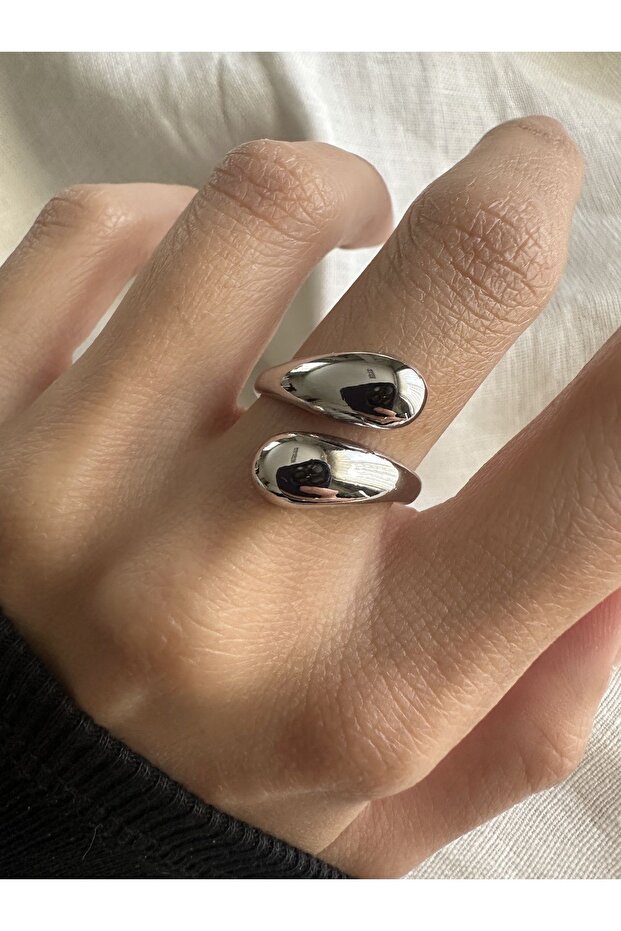 خاتم حلزوني برأس دائري فضي اللون قابل للتعديل - 2