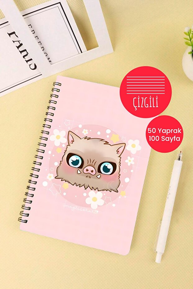A5 Spiral School Notebook with Demon Slayer Design 50 Sheets 100 Pages - Striped