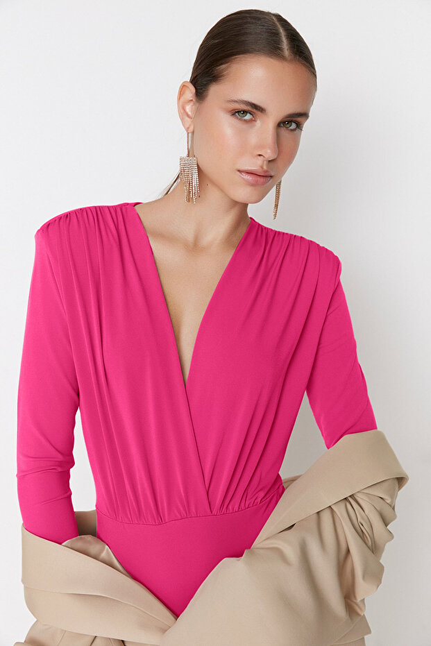 Fuchsia V-Neck Knitted Body - TPRAW22BD0161