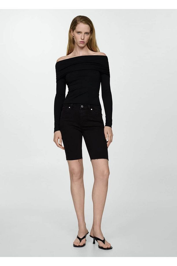Slim fit kot bermuda şort - 2