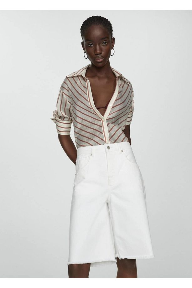 Düz denim Bermuda şort - 5