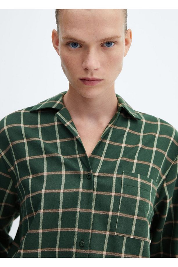 Flanel Ekose Pijama Gömleği - 5