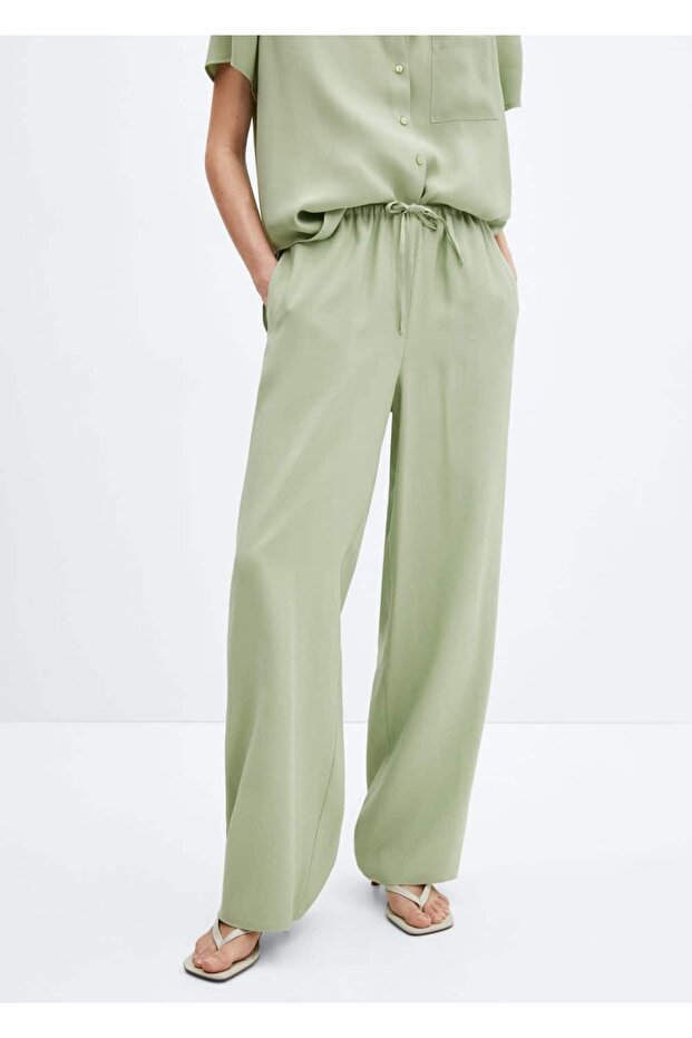 Elastic waistband wideleg pants
