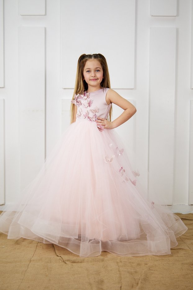 Powder Butterfly Girl Evening Dress