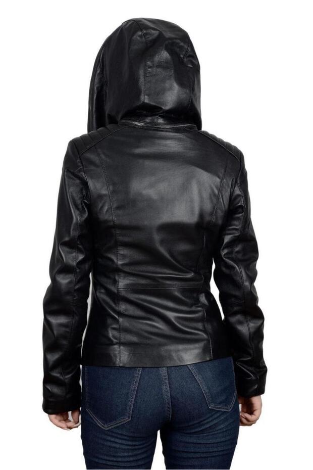 kapşonlu deri ceket - 3