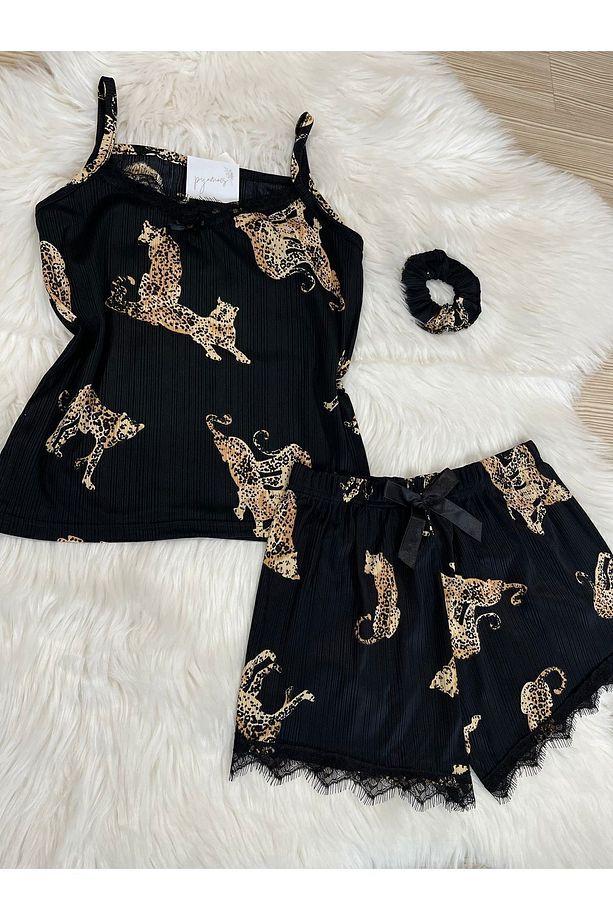 Siyah Kaplan Desenli Şortlu Pegasus Pijama Takımı - 4