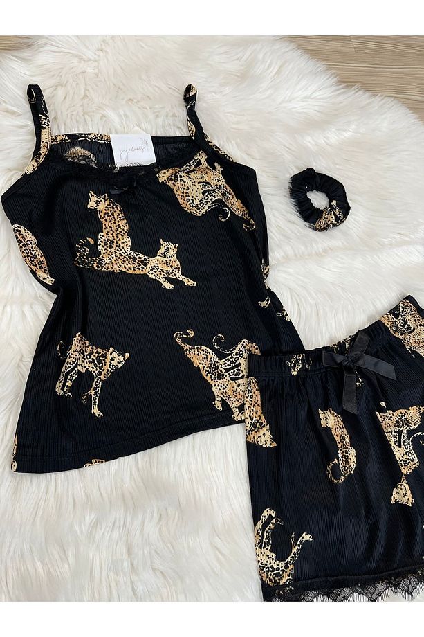 Siyah Kaplan Desenli Şortlu Pegasus Pijama Takımı - 5