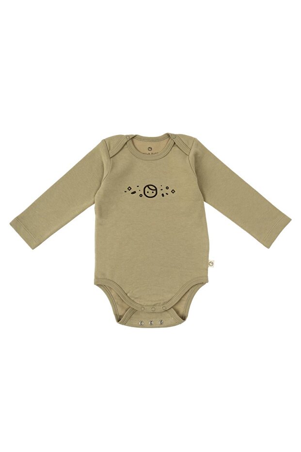 Long Sleeve Adjustable Snap Fastener Bodysuit Khaki Organic Cotton Planet Gusto
