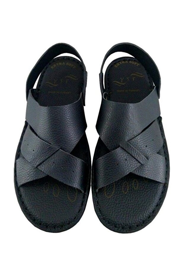 Black Leather Hajj Sandals - Size 38, Comfortable and Soft Sole
