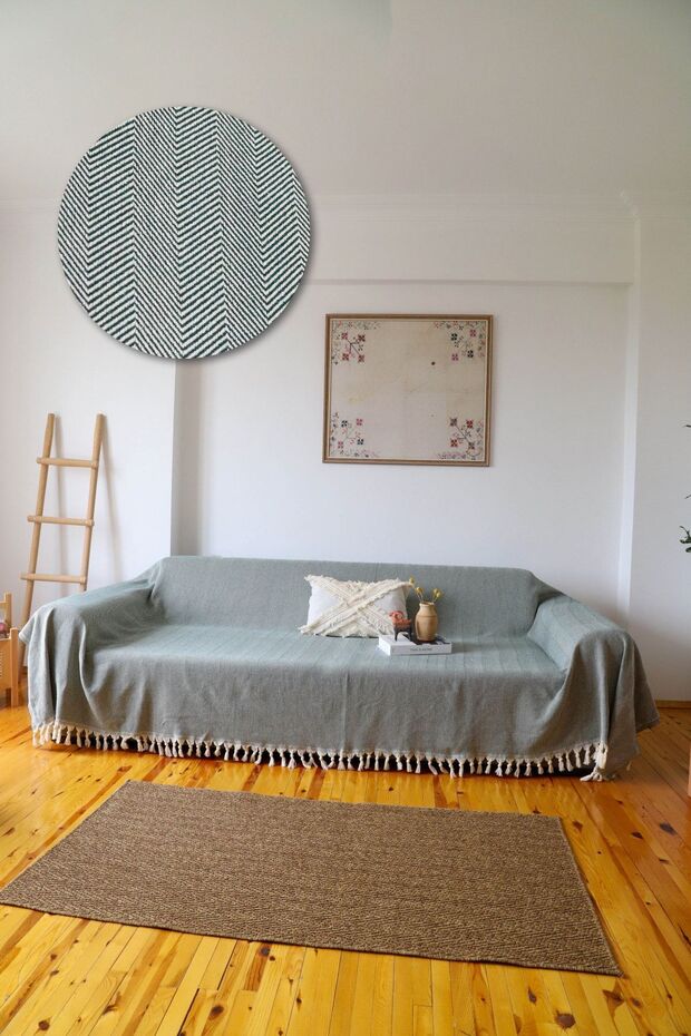 Sofa Cover Herringbone Pattern Green 180X300