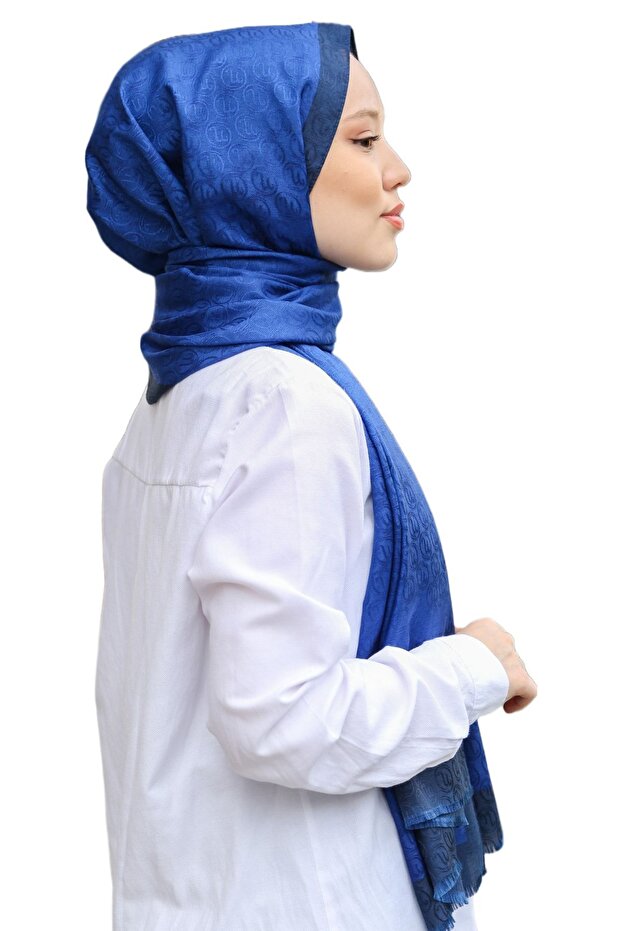 Monogram Şal - Saks/lacivert - 1