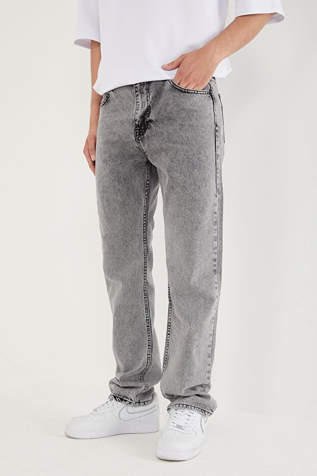 Men's Straight Pocketed Kotgray Baggy Pants Jeans