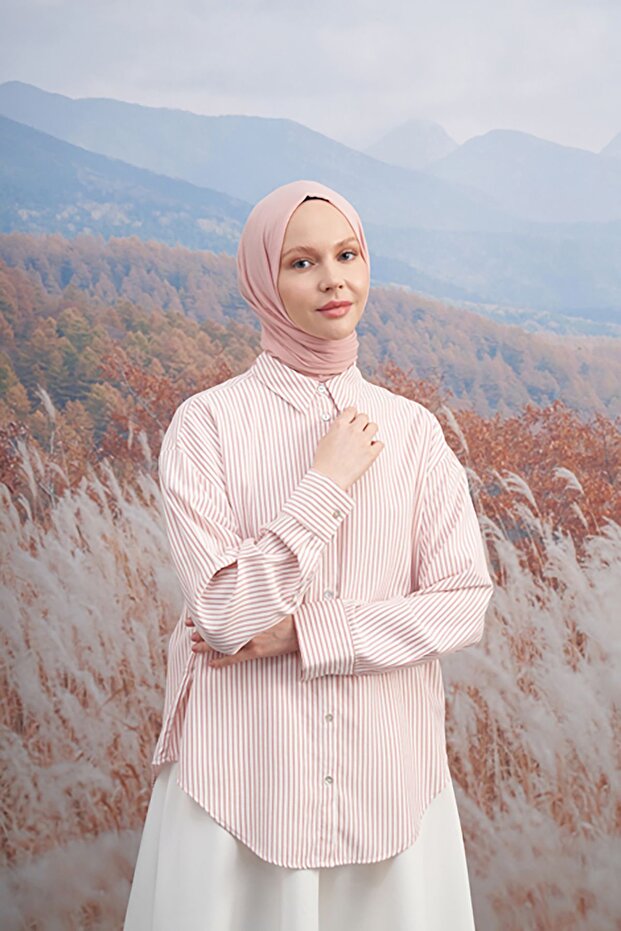 Rustik Pamuksu Şal - Pudra - 1