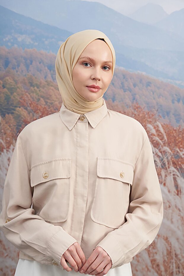 Rustik Pamuksu Şal - Bej - 1