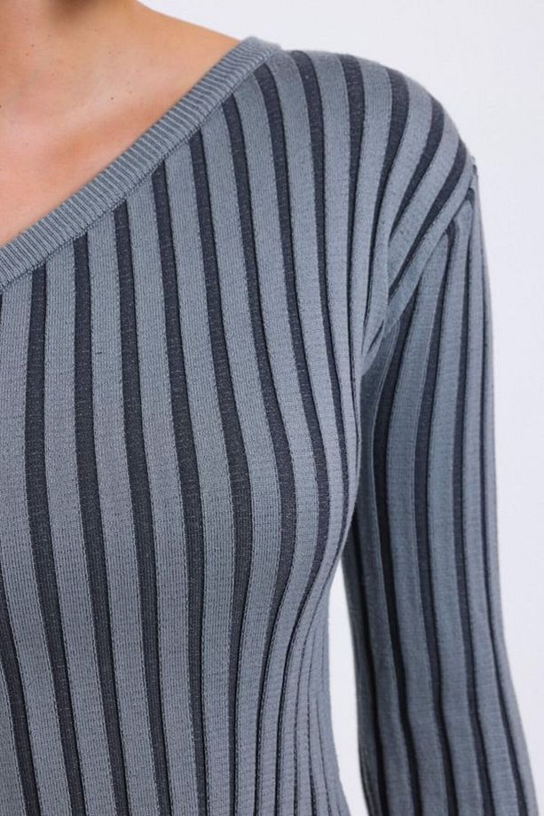 Çizgili Tek Omuzlu Fitilli Örme Crop Bluz - 5